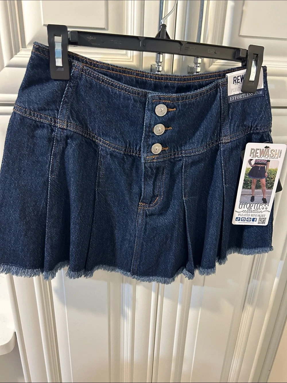 Rewash Dark Indigo Denim Pleated Mini Skirt
